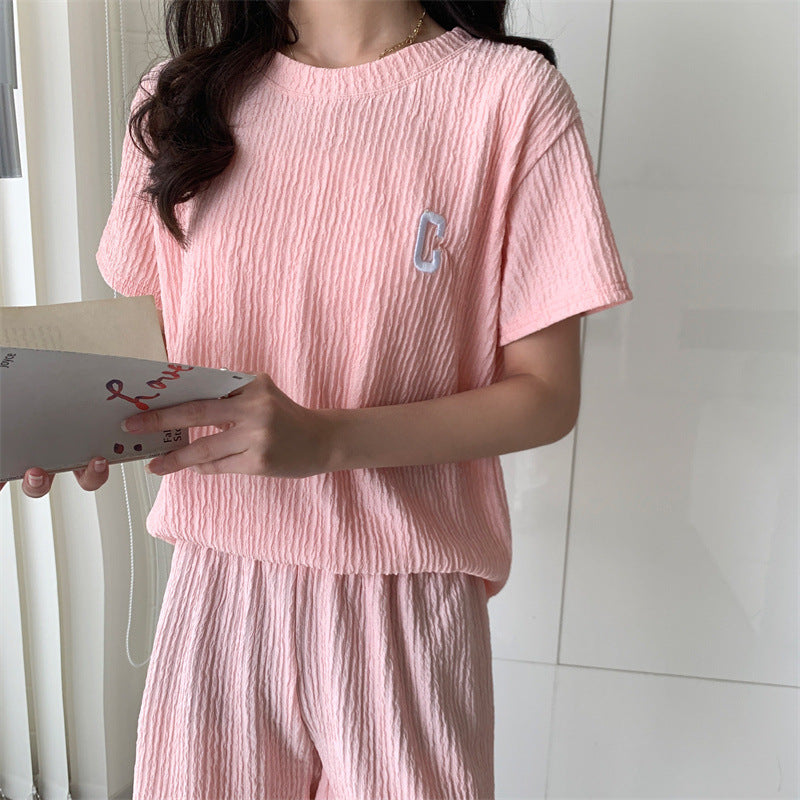 ドレープ半袖Tシャツ＆ショートパンツ家着リゾートセットアップ