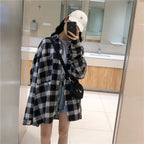 チェック柄長袖気質ゆったり着痩せ効果デザインスタイルカジュアルシャツ・ブラウス
