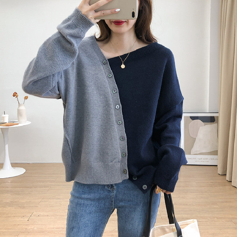 2COLORS秋冬韓国風不規則カジュアル配色ニットセーター