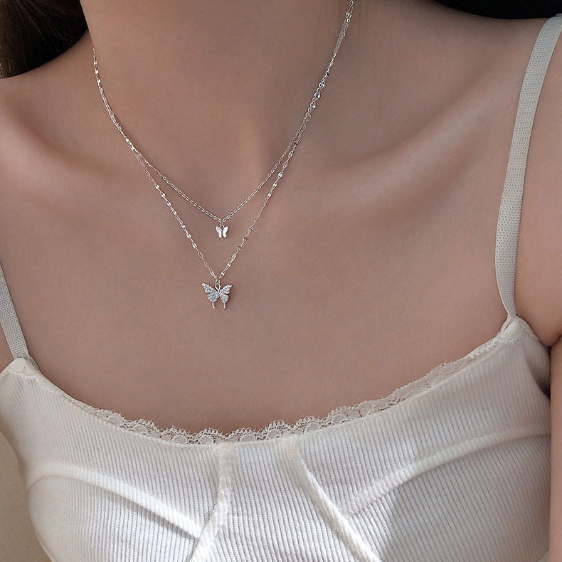 蝶ダブルネックレスシンプルアクセサリー