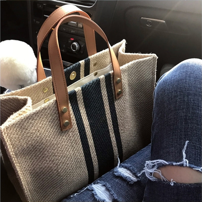配色切り替えハンドバッグキャンバスバッグ