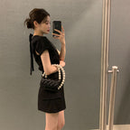 後ろ開きリボンデザイン半袖Tシャツトップス