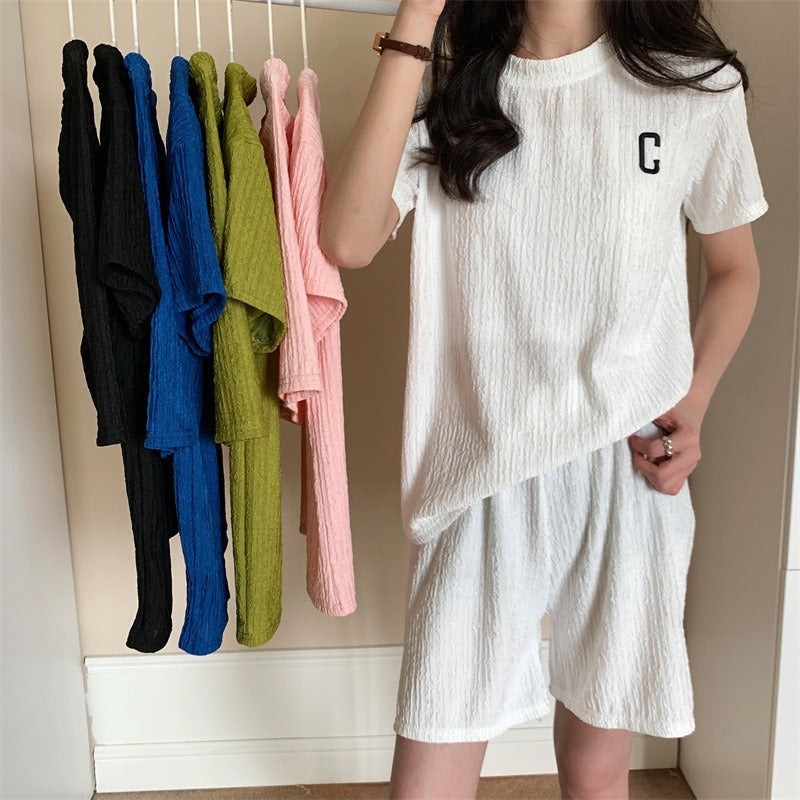 ドレープ半袖Tシャツ＆ショートパンツ家着リゾートセットアップ