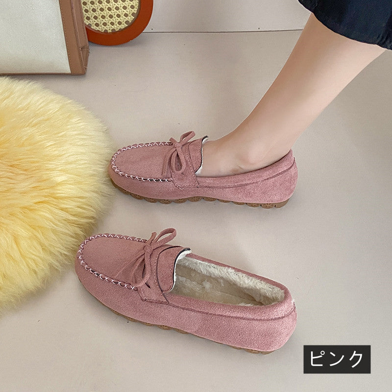 ５カラーローファーシューズ裏起毛暖かい冬コーデパンプス