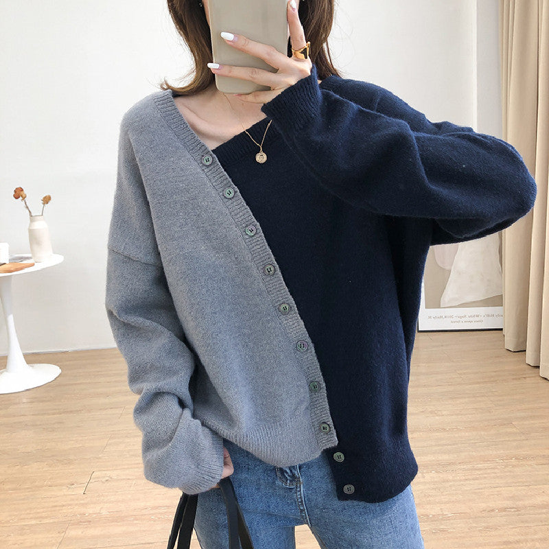 2COLORS秋冬韓国風不規則カジュアル配色ニットセーター
