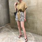 不規則フレンチ袖無地Tシャツリボンコーデしやすいトップス
