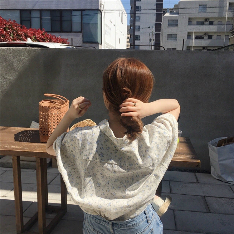 小花柄半袖ブラウストップス
