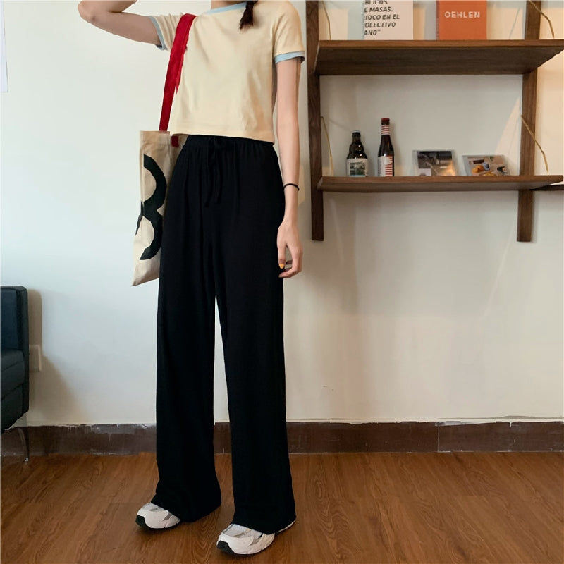 無地気質カジュアルコーデしやすいハイウエストワイドレッグパンツ