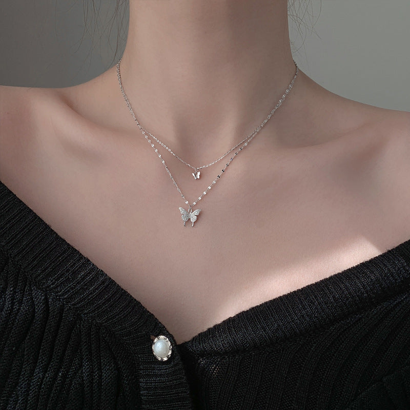蝶ダブルネックレスシンプルアクセサリー
