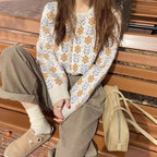 優しい雰囲気花柄ファッションボタン付きニットセーター合わせやすいアウター