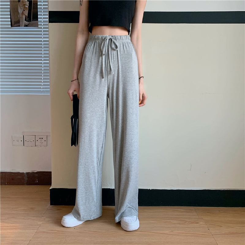 無地気質カジュアルコーデしやすいハイウエストワイドレッグパンツ