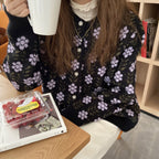優しい雰囲気花柄ファッションボタン付きニットセーター合わせやすいアウター