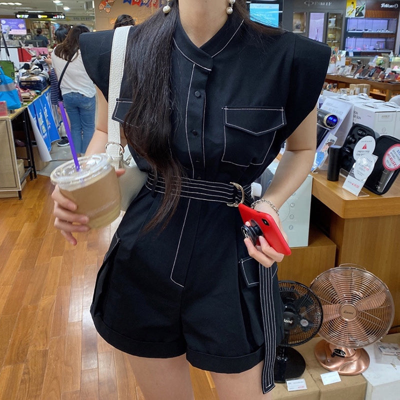 2カラー選択フレンチ袖オールインワンショートパンツタイプ