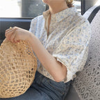 小花柄半袖ブラウストップス