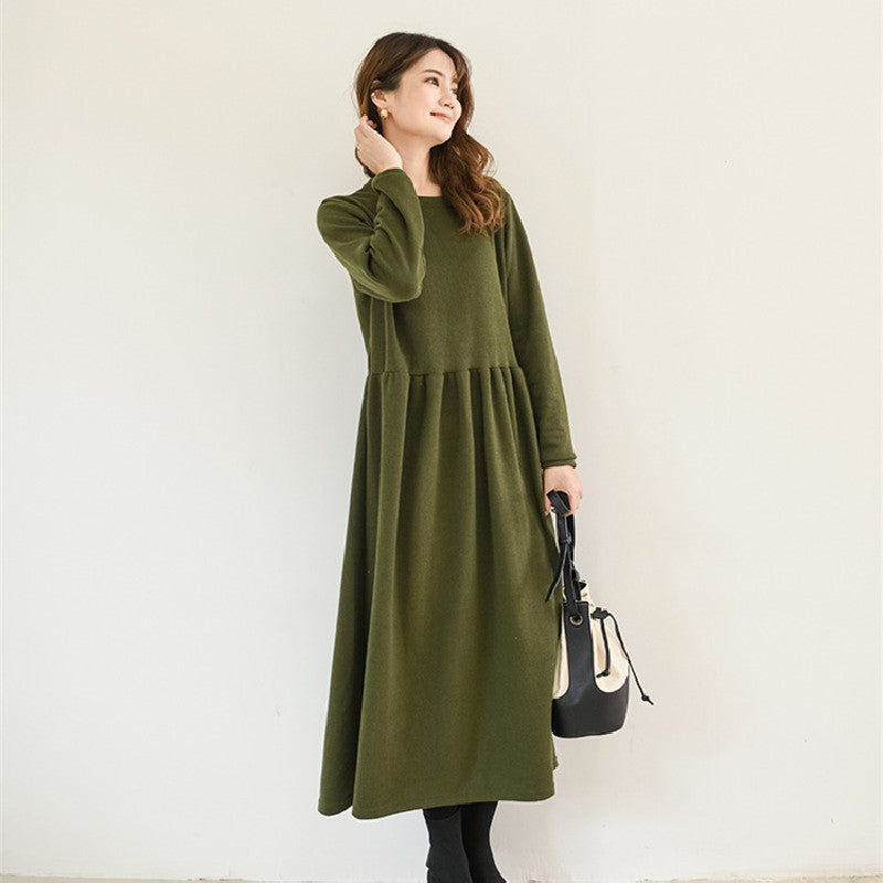 5COLORSシンプル無地ラウンドネックゆるリラックスロングワンピース