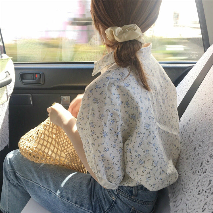 小花柄半袖ブラウストップス