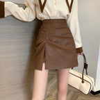 3colors秋ハイウエストAラインスリットショートスカート
