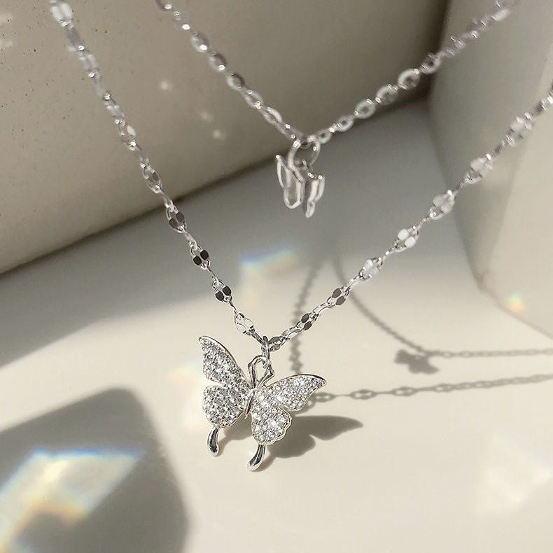 蝶ダブルネックレスシンプルアクセサリー