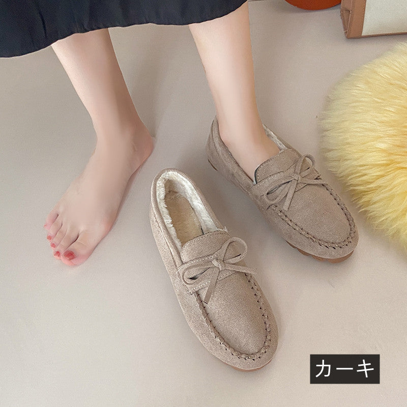 ５カラーローファーシューズ裏起毛暖かい冬コーデパンプス