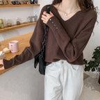 好感度100％シンプル無地合わせやすい長袖ニットトップス