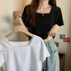 デザインスタイル無地ボートネックＴシャツ・ブラウス半袖トップス