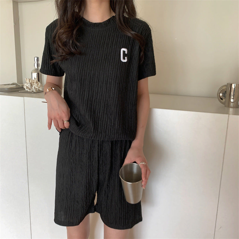ドレープ半袖Tシャツ＆ショートパンツ家着リゾートセットアップ