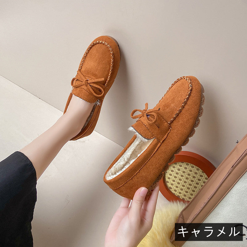 ５カラーローファーシューズ裏起毛暖かい冬コーデパンプス