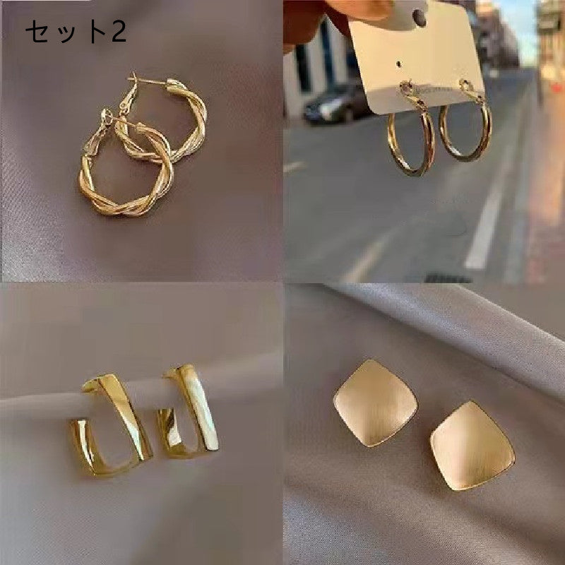 シンプルレデイースファッション無地4点セットイヤリング