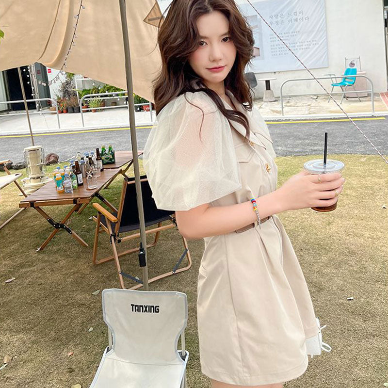 シースルー袖ショートパンツオールインワン