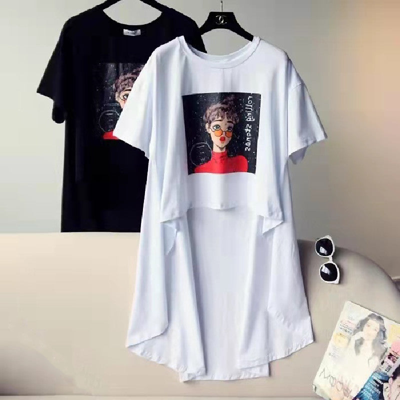 INSけだるい風レデイースファッション不規則デザイン感ゆったりコーデしやすいTシャツトップス