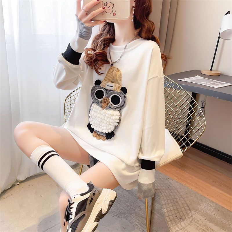 フクロウプリントかわいい長袖Ｔシャツトップス