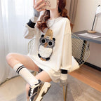 フクロウプリントかわいい長袖Ｔシャツトップス