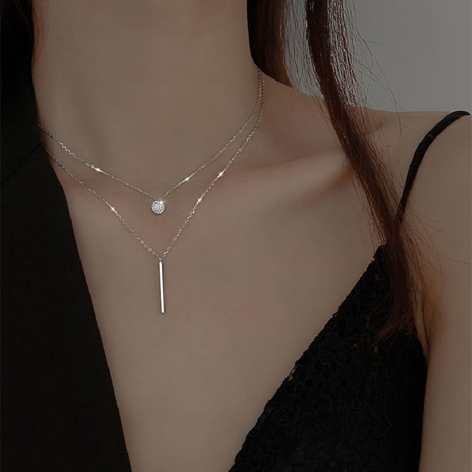 幾何ダブルネックレスシンプルアクセサリー