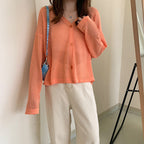 長袖ニットVネック透かし彫り日焼け止めカーディガントップス
