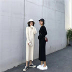 秋冬シンプル無地合わせやすい長袖ニットロングワンピース