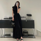 ノースリーブ黒Tシャツ＆ロングドレープスカートセットアップけだるい風