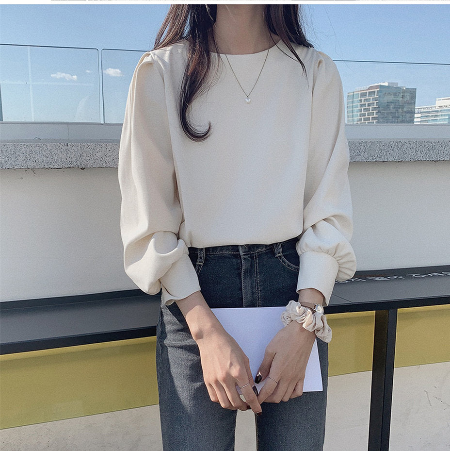 無地シンプルシフォンシャツトップス