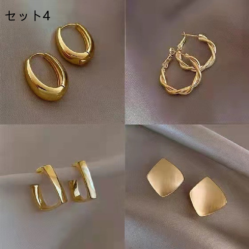 シンプルレデイースファッション無地4点セットイヤリング