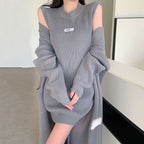 ノースリーブニットワンピース＆ニットカーディガンセットアップ