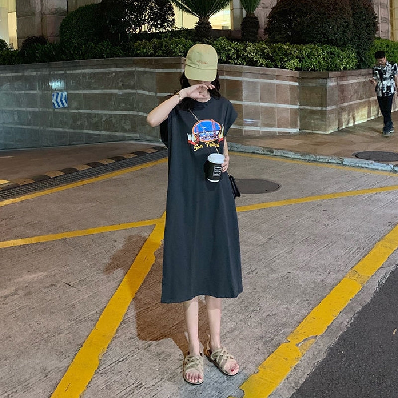 レデイースファッション半袖Ｔシャツワンピーススリットワンピースカジュアルワンピース