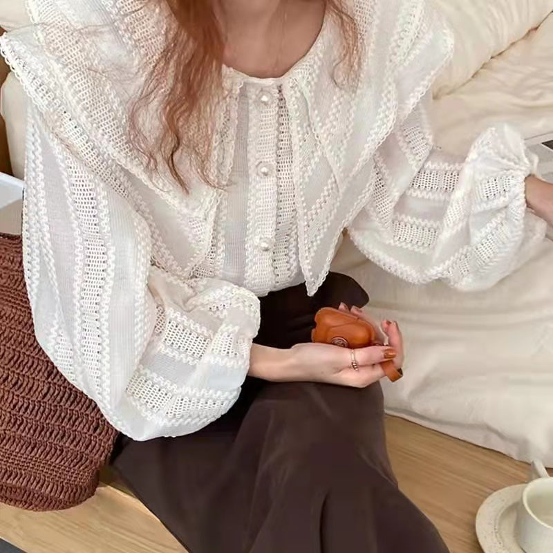 フランスファッションフレンチ袖ランタンスリーブゆったりコーデしやすいシャツ・ブラウストップス