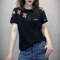 花柄シースルーシンプルコーデ半袖Tシャツトップス