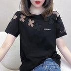 花柄シースルーシンプルコーデ半袖Tシャツトップス